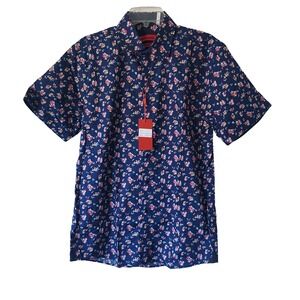 NWT  AMERICAN BREED Mens Large Modern Fit Casual Button Blue Short Sleeve Shirt